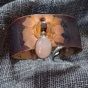 Artisan Copper Bracelet with Pink Stone
